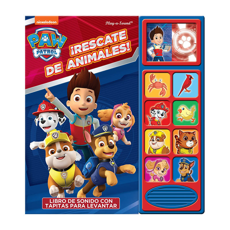 LIBRO DE SONIDO CON TAPITAS PARA LEVANTAR RESCATE DE ANIMALES PAW PATROL