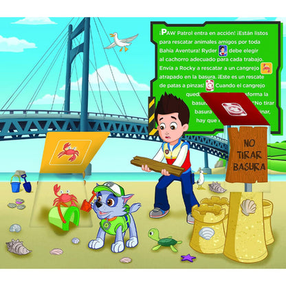 LIBRO DE SONIDO CON TAPITAS PARA LEVANTAR RESCATE DE ANIMALES PAW PATROL